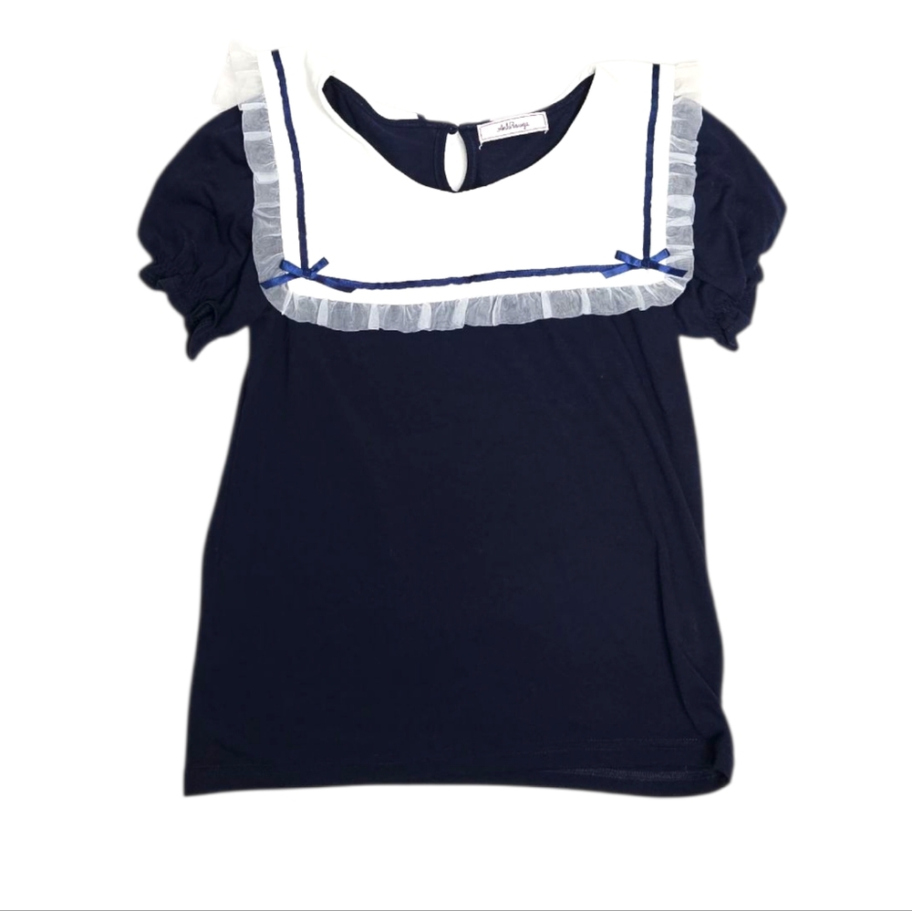 ANK ROUGE navy blue kawaii sailor‎ puff short sleeve Jfashion top shirt S/M